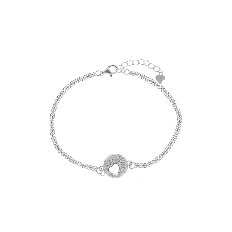 Srebrna bransoletka 925 Serce w Kole Cyrkonie