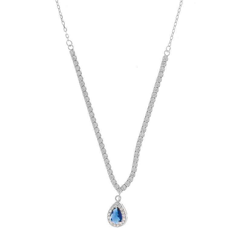 Naszyjnik Srebrny 925 Niebieska Łza Cyrkonia