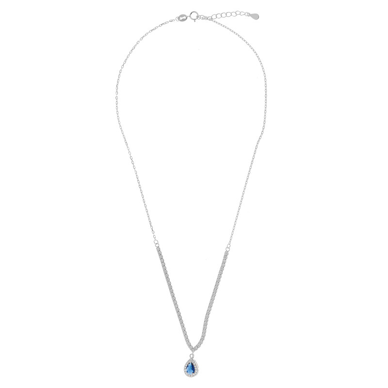 Naszyjnik Srebrny 925 Niebieska Łza Cyrkonia
