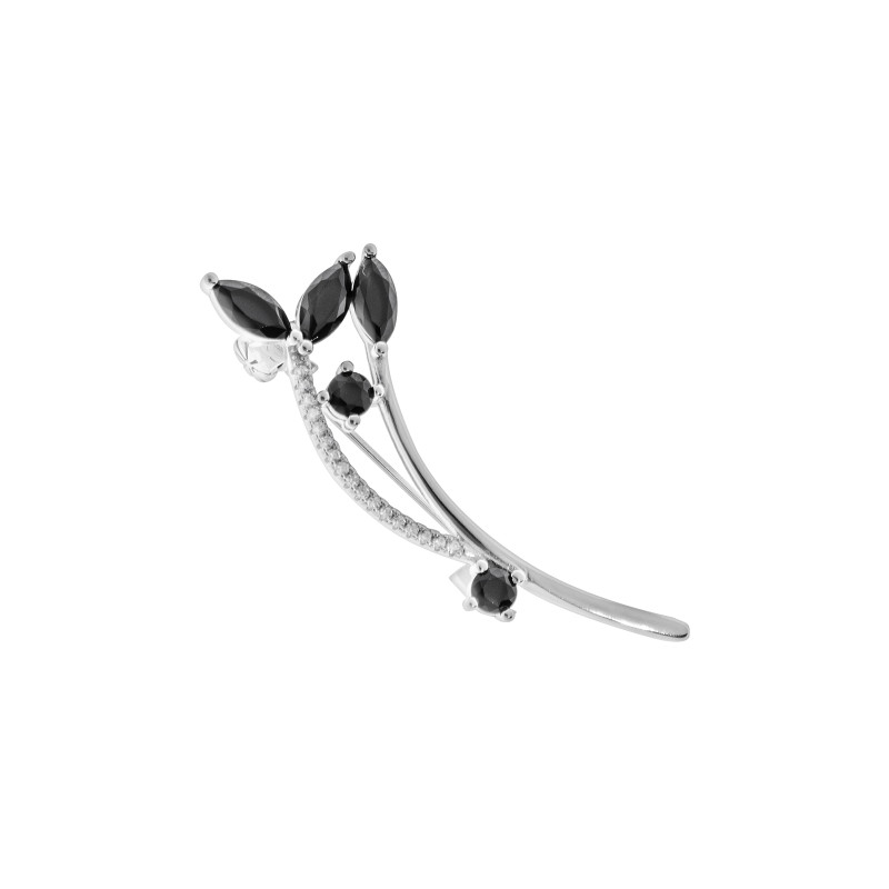 Srebrna Broszka 925 Czarne Kwiaty