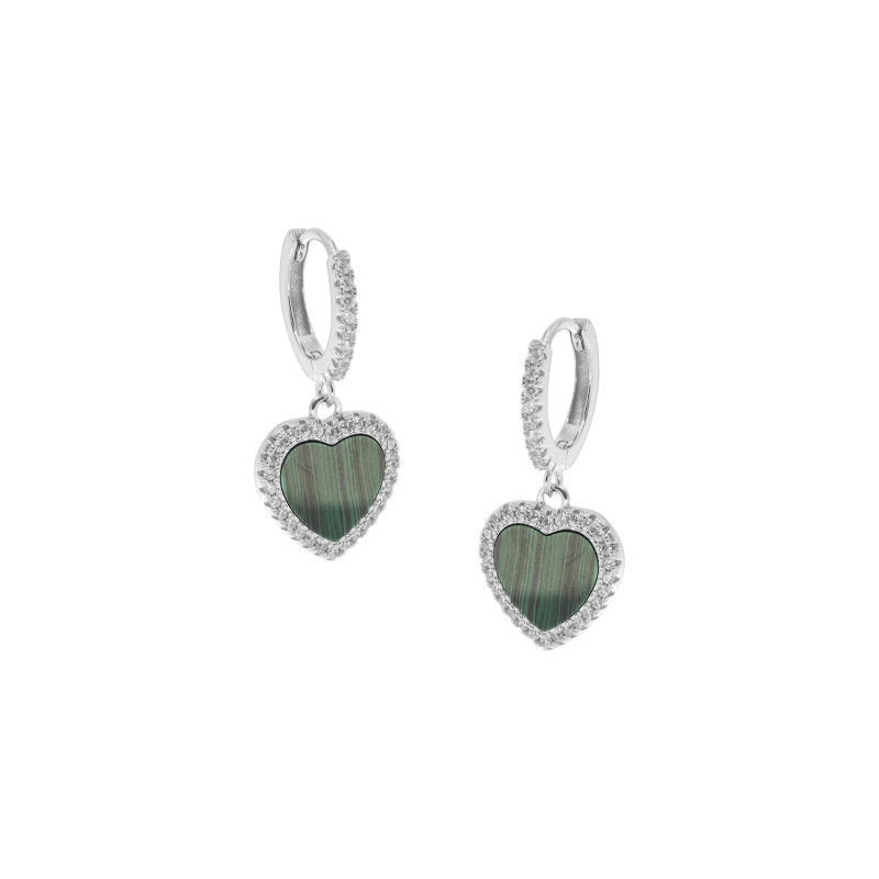 Srebrne kolczyki 925 Wiszące Zielone Serca