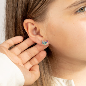 Pozłacane Kolczyki srebrne 925 Uśmiechnięty Stich dla małej damy PREZENT