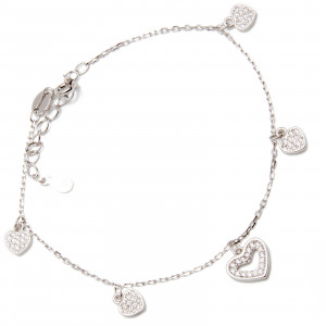 Srebrna Bransoletka damska 925 cyrkoniowe serca
