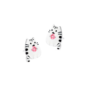 Kolczyki srebrne 925 z emalią Kotek Pusheen Różowy Donut dla małej damy PREZENT