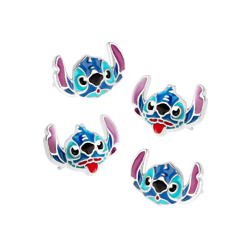 Stich komplet srebrnych kolczyków 925 Stich Szalony & Stich Zdziwiony Sztyft Prezent