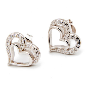 Srebrne kolczyki 925 podwójne serca