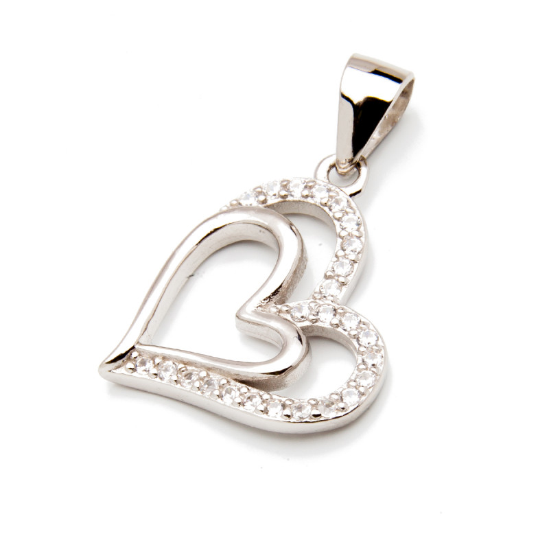 Srebrna zawieszka 925 serca cyrkonie podwójne