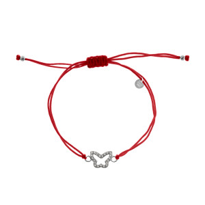 Srebrna 925 bransoletka sznurkowa czerwona Motyl