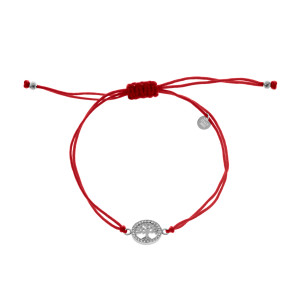 Srebrna 925 bransoletka sznurkowa czerwona Drzewko