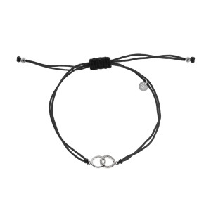 Srebrna 925 bransoletka sznurkowa czarna Koła