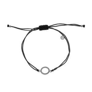 Srebrna 925 bransoletka sznurkowa czarna Koło cyrkonie