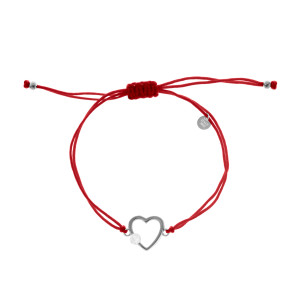 Srebrna 925 bransoletka sznurkowa czerwona Serce z cyrkonią