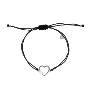 Srebrna 925 bransoletka sznurkowa czarna Serce z cyrkonią