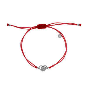 Srebrna 925 bransoletka sznurkowa czerwona Serce w sercu