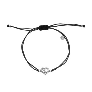 Srebrna 925 bransoletka sznurkowa czarna Nieskończoność w sercu