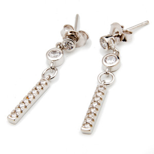 Srebrne kolczyki 925 wisząca belka cyrkonie