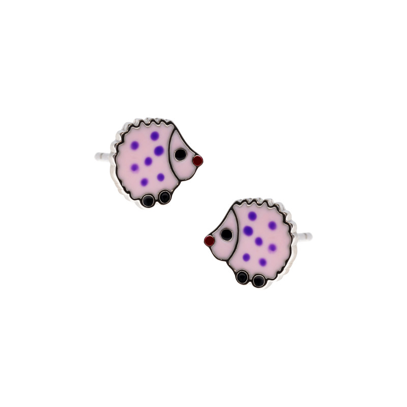 Kolczyki srebrne 925 z emalią Różowy Jeż dla małej damy
