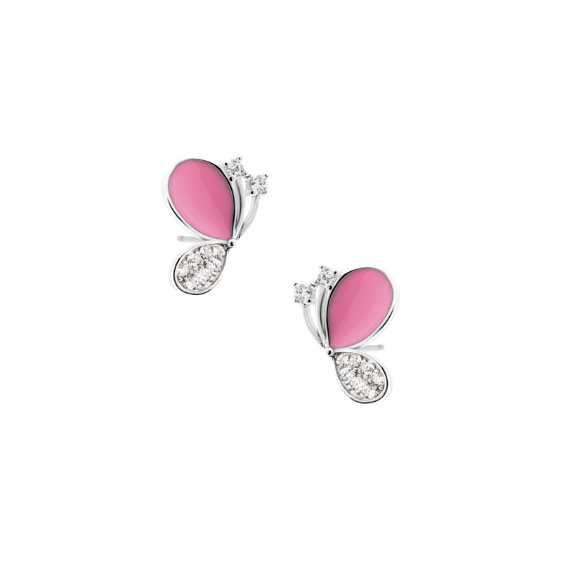 Kolczyki srebrne 925 z emalią Motyl Róż dla małej damy