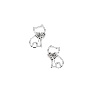 Kolczyki srebrne 925 Kotek białe serce dla małej damy
