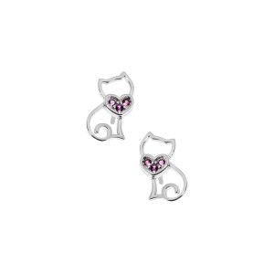 Kolczyki srebrne 925 Kotek różowe serce dla małej damy