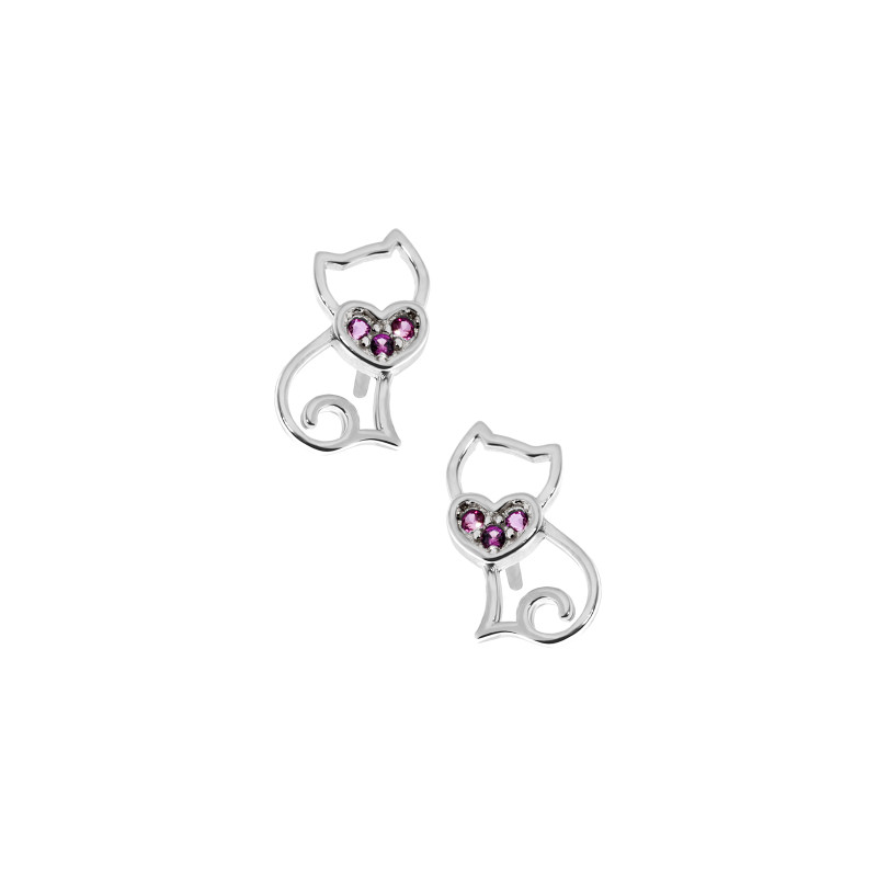 Kolczyki srebrne 925 Kotek różowe serce dla małej damy