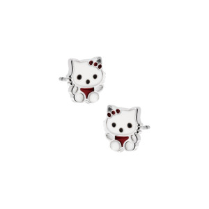 Kolczyki srebrne 925 Biały Kotek dla małej damy