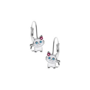 Srebrne Kolczyki 925 Kot biały