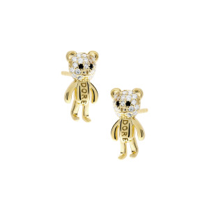 Srebrne 925 pozłacane kolczyki Miś cyrkonie