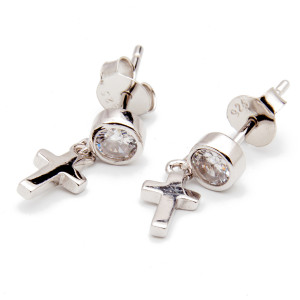 Srebrne kolczyki 925 krzyżyk z cyrkonią