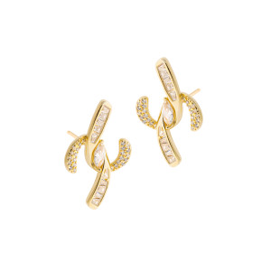 Srebrne 925 pozłacane kolczyki Plecione z cyrkoniami