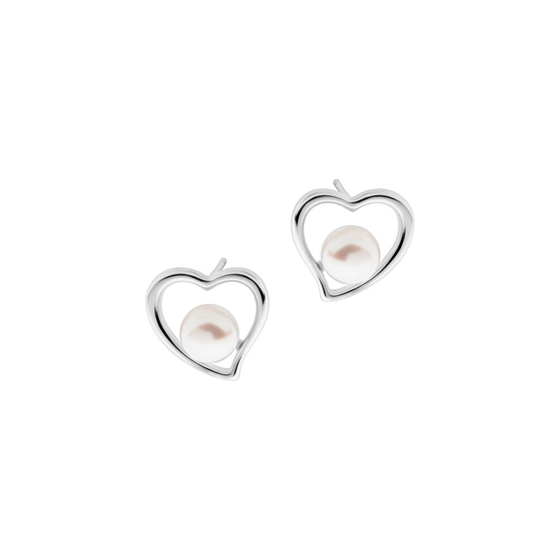 Srebrne 925 kolczyki Serce z perłą