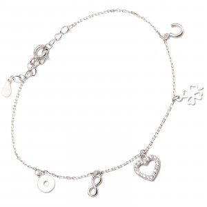 Srebrna bransoletka damska 925 serce koniczyna nieskończoność