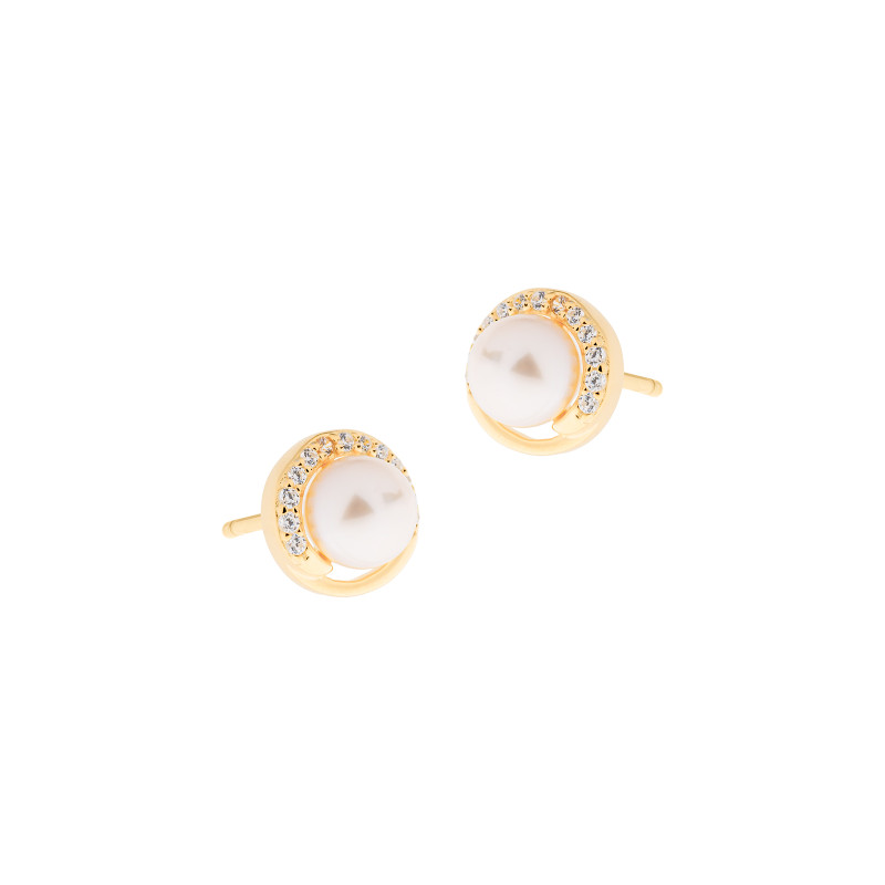 Srebrne 925 pozłacane kolczyki Koła z perłą