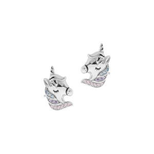 Srebrne 925 kolczyki Jednorożec cyrkonie