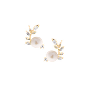 Srebrne 925 pozłacane kolczyki Perła z gałązką