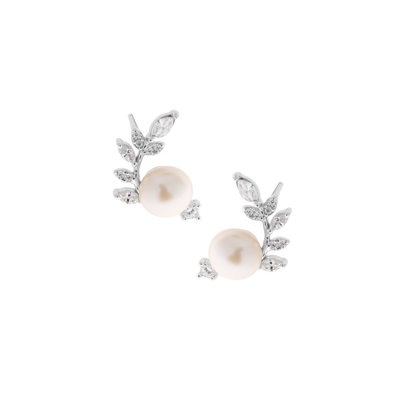 Srebrne 925 kolczyki Perła z gałązką