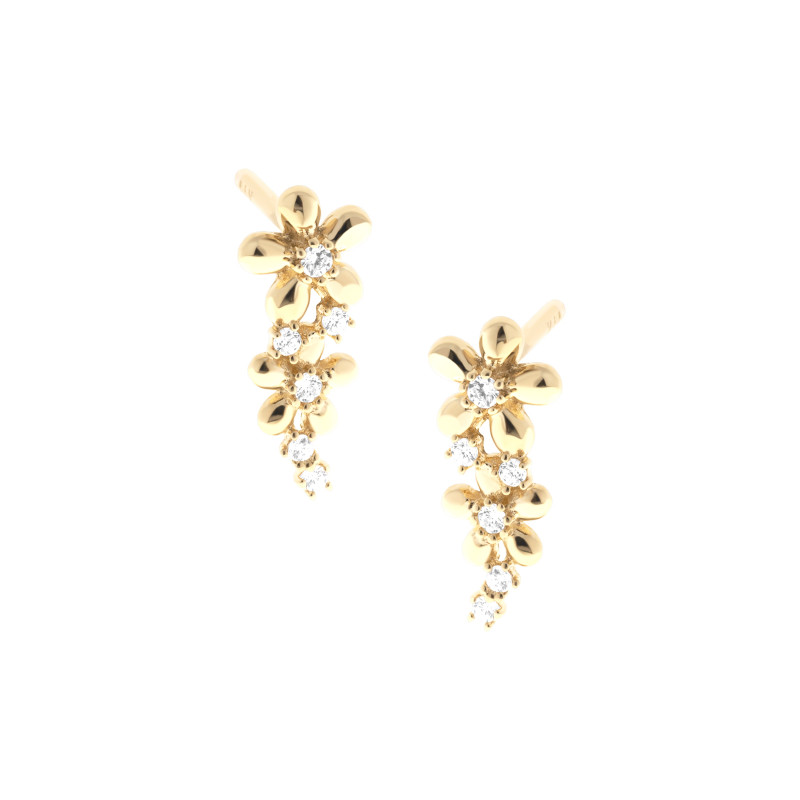 Złote kolczyki 585 Kwiaty cyrkonie