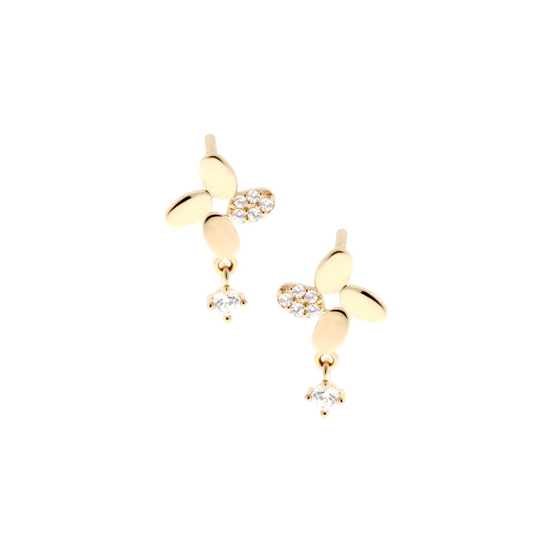 Złote kolczyki 585 Kwiaty wisząca cyrkonia