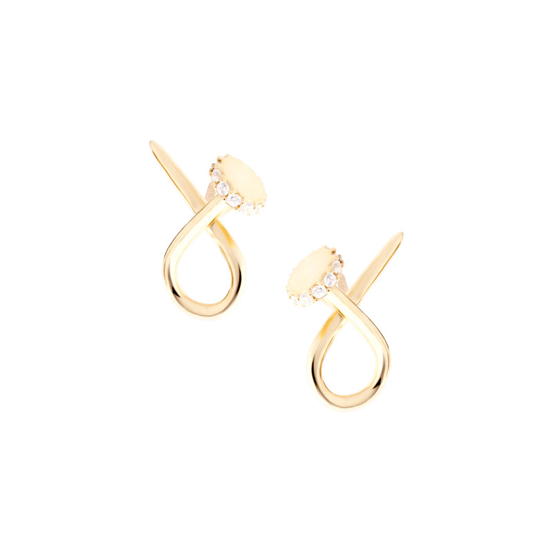 Złote kolczyki 585 Skręcony Gwóźdź cyrkonie