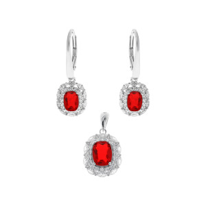 Srebrny Komplet 925 Czerwony Blask
