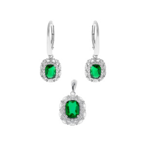 Srebrny 925 Komplet Zielony Blask