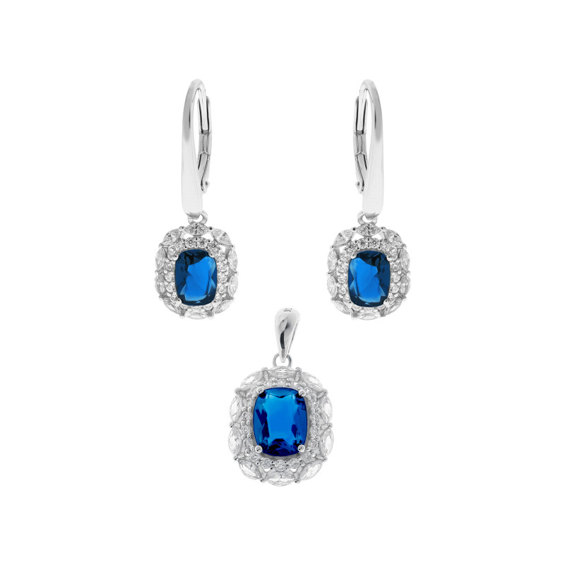 Srebrny 925 Komplet Niebieski Blask