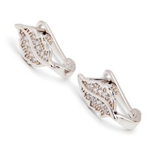 Srebrne kolczyki listek białe cyrkonie