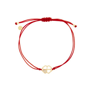 Srebrna 925 pozłacana bransoletka sznurkowa czerwona Koniczynka Ażur