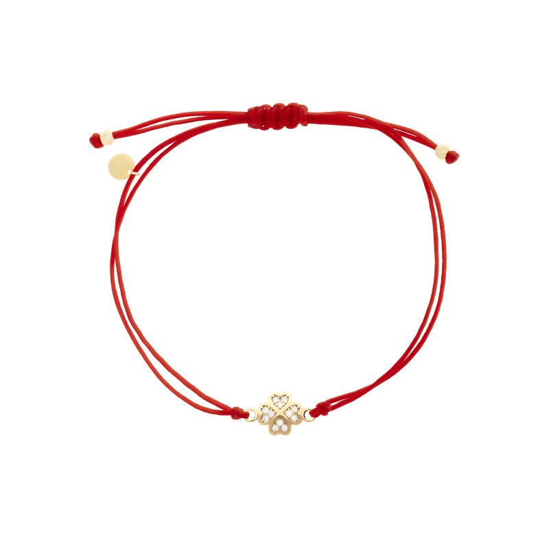Srebrna 925 pozłacana bransoletka sznurkowa czerwona Koniczyna pełna