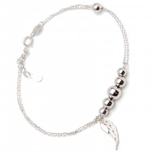 Srebrna bransoletka damska 925 skrzydło z kulkami