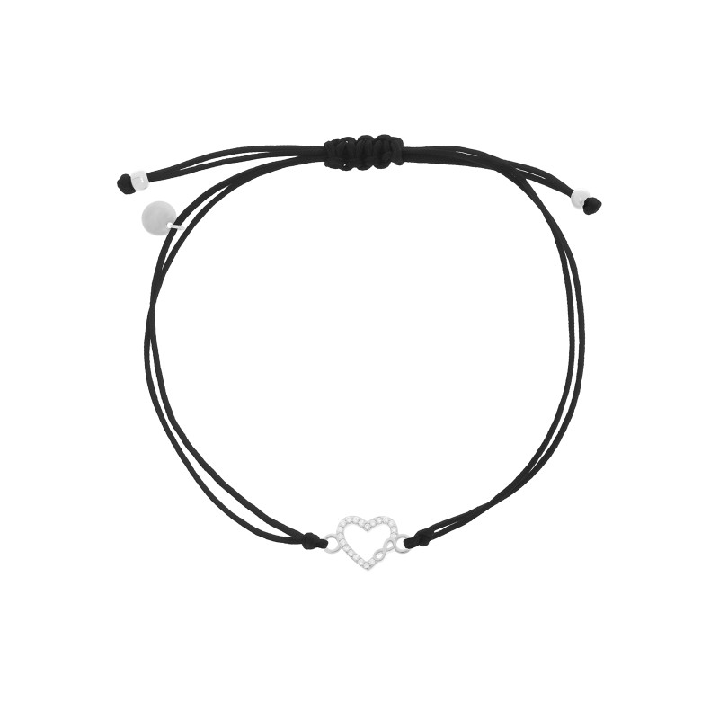 Srebrna 925 bransoletka sznurkowa czarna Heart Infinity