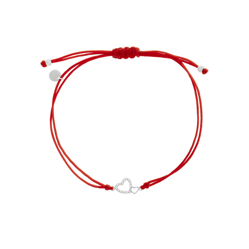 Srebrna 925 bransoletka sznurkowa czerwona Duo Miłości