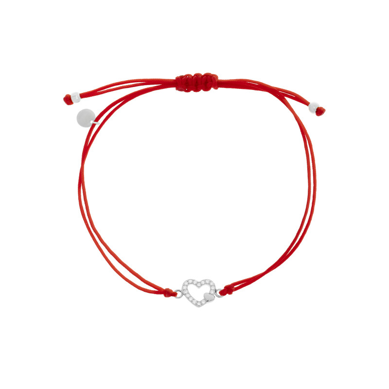 Srebrna 925 bransoletka sznurkowa czerwona Symfonia Serc