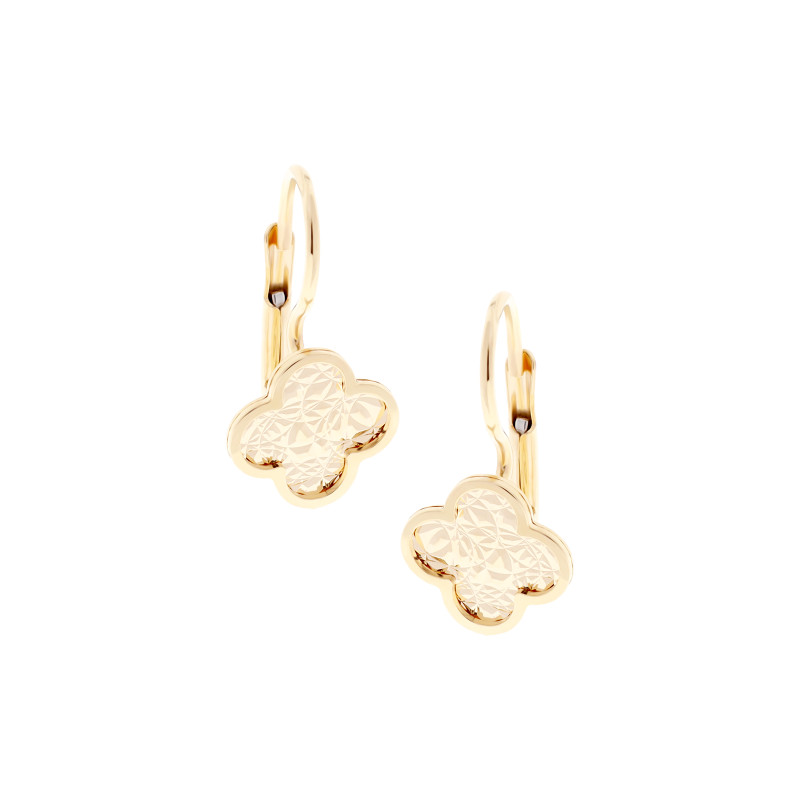 Złote kolczyki 585 Koniczyna Szlif wisząca